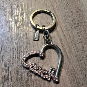 Y2K Coach Silver Heart Keychain with Pink Accents